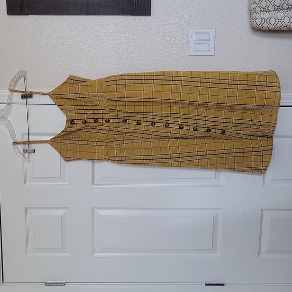 Yellow plaid button down dress - Picture 1 of 8